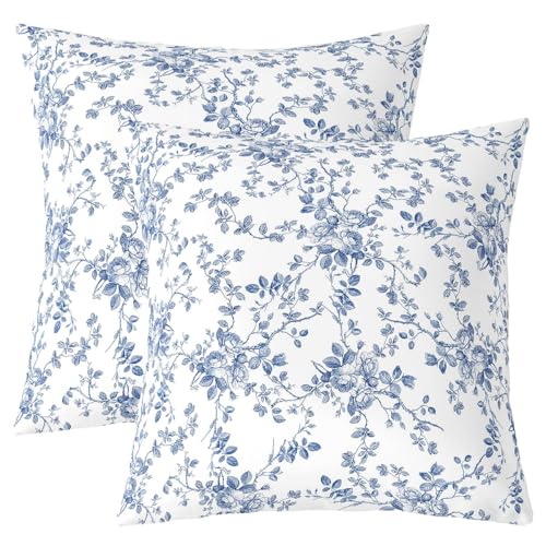 Natürliche Blumen Blätter Kinder werfen Kissen Abdeckung, Blumenblatt Botanische Pflanze Doppelseiten Kissenhülle, Rustikale Bauernhaus Landhaus Dekor, Baby blaues Bett Couch, 2 Packung 16 "x16" von Manfei