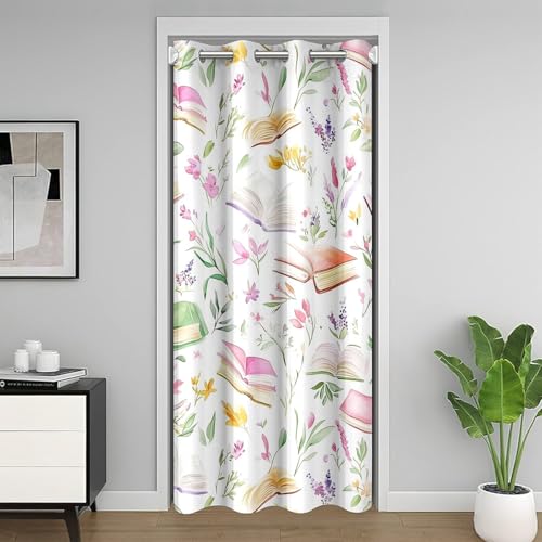 Nette Blumen Blätter Kinder Tür Vorhang,Buch Blumen Blatt botanische Blackout Vorhang,Rustikale Pflanze Natur Schlafzimmer Tür Wohnzimmer Dekor,Grün Rosa Privatsphäre 1 Panel,60" W X 80" L von Manfei