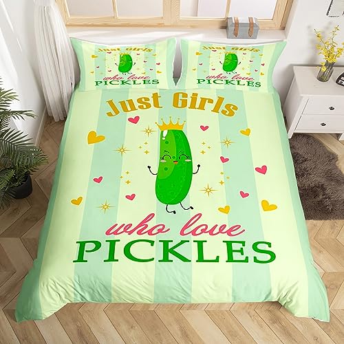 Nette Gurke Bettwäsche Set S Größe Aquarell Grüne Streifen Bettbezug Set Kinder Mädchen Jungen Frauen Zimmer Dekor Pickles Thema Tröster Abdeckung Cartoon Liebe Herz Sterne Druck Quilt Cover von Manfei