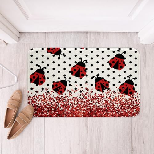 Niedliche Marienkäfer-Badematten für Kinder, rot und schwarz, Marienkäfer, Insekten, rustikale Mädchen/Jungen, geometrische Punkte, Glitzer, Badteppiche, modische Badteppiche, saugfähige Bodenmatten Niedliche Marienkäfer-Badematten für Kinder, rot und schwarz, Marienkäfer, Insekten, rustikale Mädchen/Jungen, geometrische Punkte, Glitzer, Badteppiche, modische Badteppiche, saugfähige Bodenmatten von Manfei