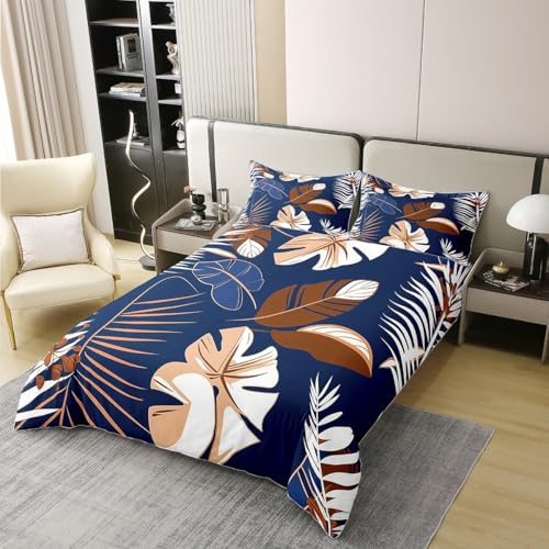 Palmblatt botanische Bettdecke Set M Größe 100% Baumwolle, Blätter Pflanze Natur rustikales Bauernhaus Kinder Bettwäsche Set, Barock Boho Vintage Zimmer Dekor, 1 Kissenbezüge (kein Füller) von Manfei