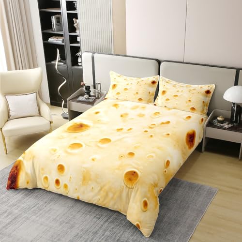Pfannkuchen Bettwäsche Set S Größe 100% Baumwolle, Getreide gesunde leckere Lebensmittel Bettwäsche Set, lustige Mode einfache Zimmerdekoration, gelbe Quilt Abdeckung, 1 Kissenbezug (kein Füller) von Manfei