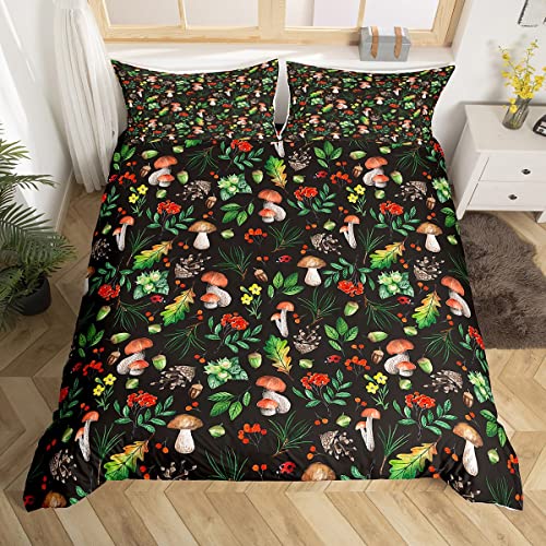 Pilz Bettbezug S Größe Herbst Red Beere Früchte Bettwäsche Set Dschungel Rustikale Wilde Pflanzen Blumen Blätter Tröster Abdeckung Mädchen Kinderzimmer Dekor Bunte Boho Quilt Cover,1 Kissenbezug von Manfei
