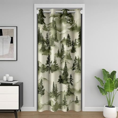 Pinienbäume Rustikale Kinder Tür Vorhang,Natural Mountain Farmhouse Cabin Blackout Vorhang,Frohe Weihnachten Vintag Schlafzimmer Tür Wohnzimmer Dekor,Camo GreenVorhang 1 Panel,34" W X 80" L von Manfei