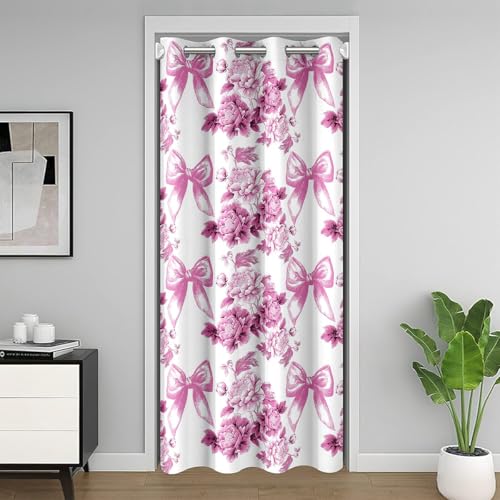 Prinzessin Bowknot Kinder Tür Vorhang,Blumen Blatt Natur botanische Verdunkelung Vorhang,Krawatte Cartoon romantische Schlafzimmer Tür Wohnzimmer Dekor,Rosa weiße Privatsphäre 1 Panel,34" W X 80" L von Manfei