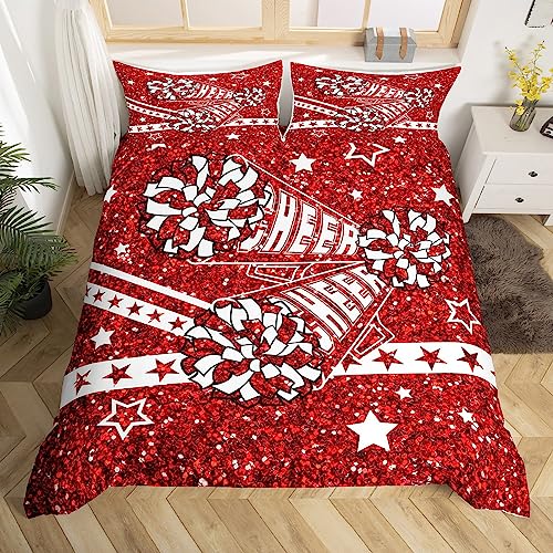 Roter Gliiter Cheerleader Bettbezug Set S Größe,Kinder Mädchen Cheerleader Bettwäsche Set Jungen Jugend Frauen Zimmer Dekor,Helle Pailletten Sterne Mode Tröster Abdeckung Cheering Team Quilt Cover Roter Gliiter Cheerleader Bettbezug Set S Größe,Kinder Mädchen Cheerleader Bettwäsche Set Jungen Jugend Frauen Zimmer Dekor,Helle Pailletten Sterne Mode Tröster Abdeckung Cheering Team Quilt Cover von Manfei