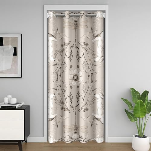Rustikale Hirsch Eule Kinder Tür Vorhang, Kaninchen Dragonfly Insekt Tier Blackout Vorhang, Kolibri Blatt Botanische Schlafzimmer Tür Wohnzimmer Dekor, Beige GrauVorhang 1 Panel, 34 "W X 80" L von Manfei