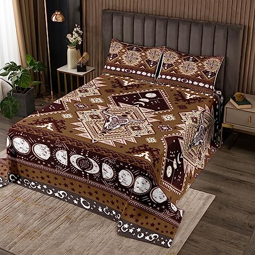 Rustikale Kuh Schädel Tagesdecke Western Cowboy Bettwäsche Set M Größe,Hand gezeichnet Mond Sternenhimmel Tröster Set Brown Aztec Tribal Coverlet Quilt Kinder Mädchen Erwachsenenzimmer Dekor Rustikale Kuh Schädel Tagesdecke Western Cowboy Bettwäsche Set M Größe,Hand gezeichnet Mond Sternenhimmel Tröster Set Brown Aztec Tribal Coverlet Quilt Kinder Mädchen Erwachsenenzimmer Dekor von Manfei