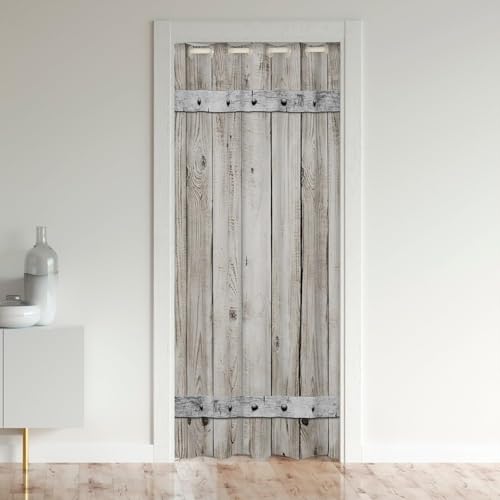 Scheune Holz Tür Privatsphäre Tür Vorhang 1 Panel, Rustikale Bauernhaus Stil Tür Vorhang für Schrank Schlafzimmer Küche Privatsphäre Dekor, H203 x B86 cm von Manfei