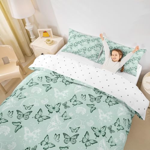 Schmetterling Kinder Bettdecke Set L Größe, Blumen Tier Blume Retro Mädchen Jungen Bettwäsche Set, Trendy Traumromantische Zimmerdekoration, grüne weiße Quilt Abdeckung, 2 Kissenbezüge (Keine Decke) Schmetterling Kinder Bettdecke Set L Größe, Blumen Tier Blume Retro Mädchen Jungen Bettwäsche Set, Trendy Traumromantische Zimmerdekoration, grüne weiße Quilt Abdeckung, 2 Kissenbezüge (Keine Decke) von Manfei
