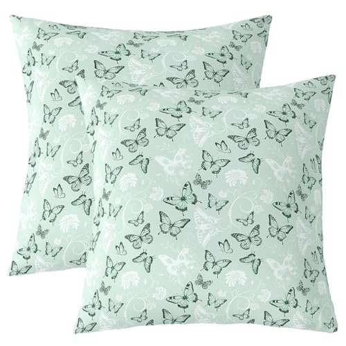 Schmetterling Kinder werfen Kissenbezug, Blumen Tier Blume Retro Doppelseiten Kissenbezug, Trendy Dreamy Romantic Home Decor, Grün weißes Bett Couch Sofa Kissenbezug, 2 Packung 55x55 cm Schmetterling Kinder werfen Kissenbezug, Blumen Tier Blume Retro Doppelseiten Kissenbezug, Trendy Dreamy Romantic Home Decor, Grün weißes Bett Couch Sofa Kissenbezug, 2 Packung 55x55 cm von Manfei