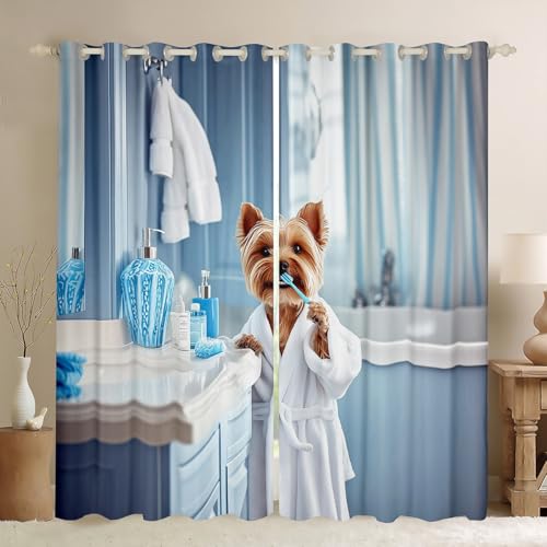 Schöne Hund Blackout Vorhänge, Pflege Zahnbürste Bademantel Jungen Mädchen Zimmer Dekor, magische lustige Tier Fenster Vorhänge, blau & weiß 2 Panels, S Größe Schöne Hund Blackout Vorhänge, Pflege Zahnbürste Bademantel Jungen Mädchen Zimmer Dekor, magische lustige Tier Fenster Vorhänge, blau & weiß 2 Panels, S Größe von Manfei