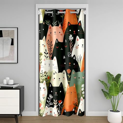 Schöne Katze Kinder Vorhang, Blume Cartoon Tier Pflanze Blackout Vorhang, Blumen Gradient Trendy Schlafzimmer Wohnzimmer Dekor, schwarz weiß Orange Privatsphäre Vorhang 1 Panel, H203 x B106 cm Schöne Katze Kinder Vorhang, Blume Cartoon Tier Pflanze Blackout Vorhang, Blumen Gradient Trendy Schlafzimmer Wohnzimmer Dekor, schwarz weiß Orange Privatsphäre Vorhang 1 Panel, H203 x B106 cm von Manfei