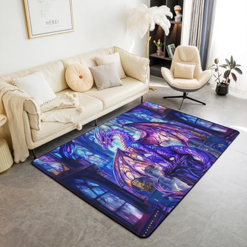Teppich für Kinder, Motiv: Westerndrache, fliegender Flügel, violetter Drache, Eingangsteppich für Jungen und Mädchen, Castle Tale Trippy Tier, geometrisch, rutschfest, blau, Weihnachten, Couch Teppich für Kinder, Motiv: Westerndrache, fliegender Flügel, violetter Drache, Eingangsteppich für Jungen und Mädchen, Castle Tale Trippy Tier, geometrisch, rutschfest, blau, Weihnachten, Couch von Manfei