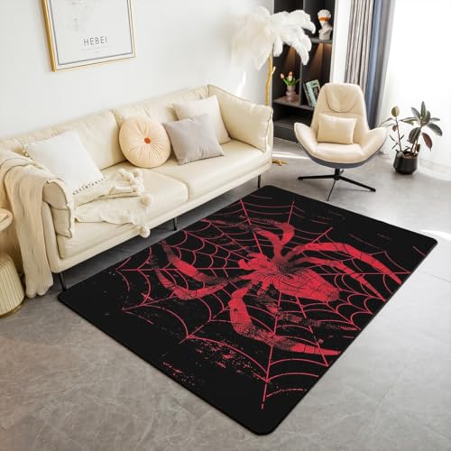 Teppich mit Spinnennetz-Motiv, für den Innenbereich, Eingangsbereich, für Kinderzimmer, Mädchen, Gothic, Spinnentiere, Halloween-Thema, rutschfest, saugfähig, 1,22 m x 90 cm (rechteckig) von Manfei
