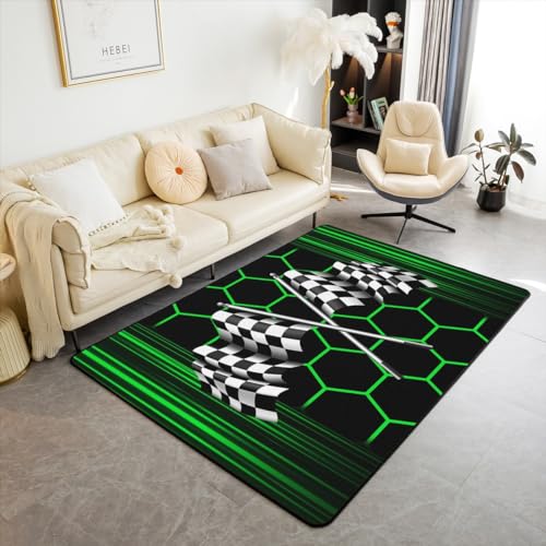 Teppich mit schwarz-weiß karierter Flagge, 150 x 200 x 1 cm, Wabengeometrie-Teppich für Nachttisch, Wohnzimmer, Hinterhof, Sofa, Dekoration, Rennwagen-Dekoration für Teenager Teppich mit schwarz-weiß karierter Flagge, 150 x 200 x 1 cm, Wabengeometrie-Teppich für Nachttisch, Wohnzimmer, Hinterhof, Sofa, Dekoration, Rennwagen-Dekoration für Teenager von Manfei