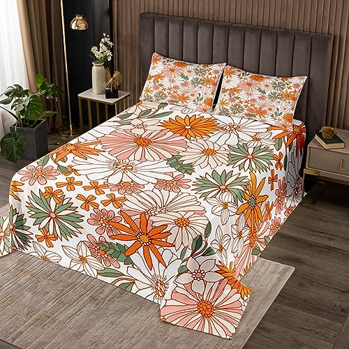 Vintage Floral Tagesdecke S Größe Herbst Chrysantheme Bettwäsche Boho Stil Botanischer Druck Tröster Set Kinder Mädchen Frauen Erwachsene Zimmer Dekor Gelb Weiß Quilt Coverlet,1 Kissenbezug von Manfei