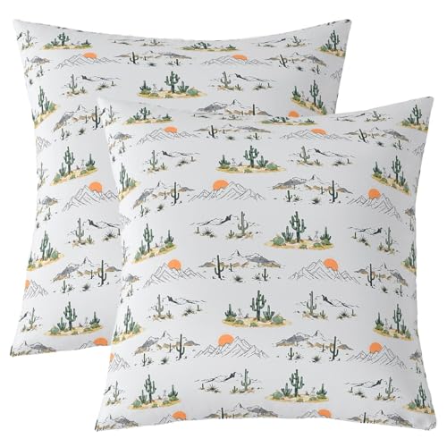 Western Cowboy Kids werfen Kissen Abdeckung, Kaktus Mountain Sonnenuntergang natürliche doppelte Seiten Kissenhülle, grün graue Bett Couch, 2 Packung 18 "x18 von Manfei