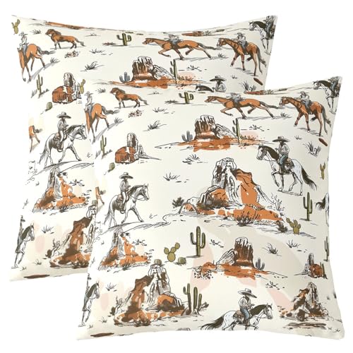 Western Cowboy Kids werfen Kissenbezug, Kaktus Boho Land rustikale Doppelseiten Kissenbezug, Vintage Shabby Chic Home Decor, Beige schwarz braun Bett Couch Couch Kissenbezug, 2 Packung 60x60 cm Western Cowboy Kids werfen Kissenbezug, Kaktus Boho Land rustikale Doppelseiten Kissenbezug, Vintage Shabby Chic Home Decor, Beige schwarz braun Bett Couch Couch Kissenbezug, 2 Packung 60x60 cm von Manfei