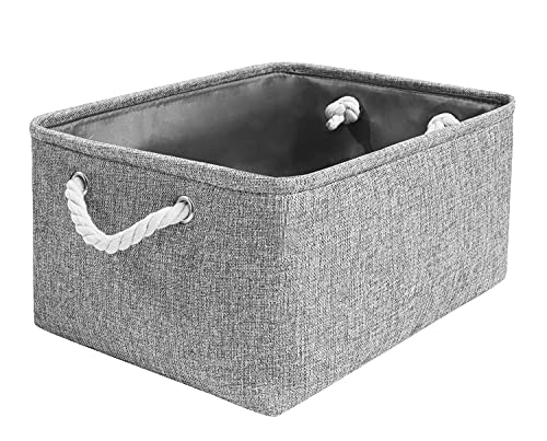 MANGATA Aufbewahrungsbox aus Leinen mit Seilgriffen (Waschbar, Grau, Klein) von Mangata