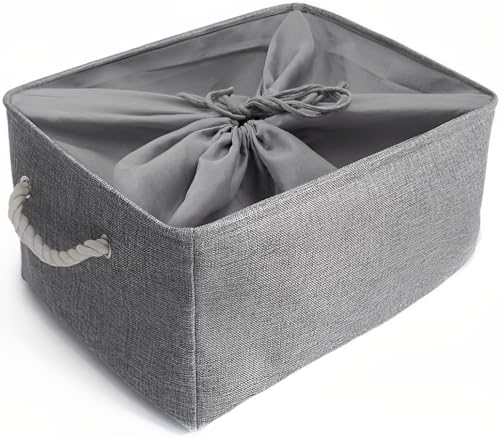 Mangata Waschbare zusammenklappbare verdickte Segeltuch Stoff Aufbewahrungsbox mit Kordelzug (Grau, Extra groß) von Mangata