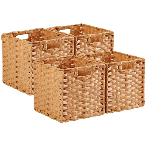 MANGATA Aufbewahrungskorb, 31x31 cm Körbe Aufbewahrung, Korb geflochten aus Polypropylene, 31x31x31 cm, Popcorn, 4er-Pack von Mangata