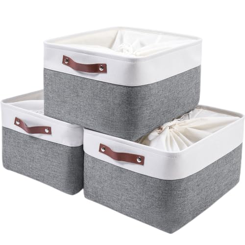 MANGATA Extra große Stoff-Aufbewahrungskorb, 3er set Leinenstoff-Aufbewahrungsboxen mit Kordelzug, für Regale im nächsten Kleiderschrank(Kaltes Grau, Jumbo) MANGATA Extra große Stoff-Aufbewahrungskorb, 3er set Leinenstoff-Aufbewahrungsboxen mit Kordelzug, für Regale im nächsten Kleiderschrank(Kaltes Grau, Jumbo) von Mangata