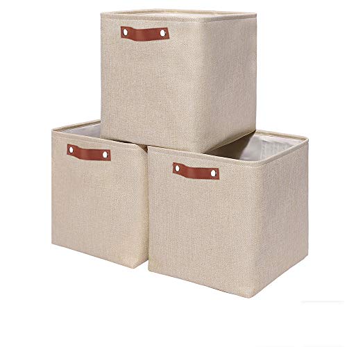 Mangata 3er-Set Aufbewahrungsbox, Faltbare Aufbewahrungsbox in Würfel Verdickte Leinwand Aufbewahrungskörbe Stoff Organizer Stoffboxen mit Griffen (Beige, 3 Stück) … von Mangata