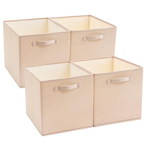 Mangata Aufbewahrungsbox 30x30x30 cm, faltenfrei Stoff Aufbewahrungskörbe für Kleiderkörbe, Körbe, Truhen, Spielzeug (4 er, Helles Khaki) von Mangata