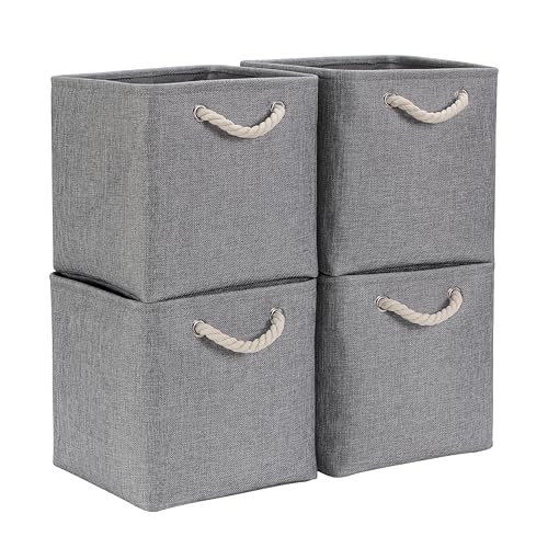 Mangata Aufbewahrungsbox Stoff, aufbewahrungskorb Grau, Korbe Stoff in Würfel (25x25x25 cm) für Schrank, Regal, und Kleidung, (Faltbare, 4er Pack) von Mangata
