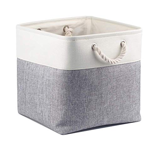 Mangata Aufbewahrungsbox Stoff 28x28x28 cm, aufbewahrungskorb Grau Weiß, Korbe Stoff in Würfel für Schrank, Regal, und Kleidung, (Faltbare, 1er Pack) von Mangata
