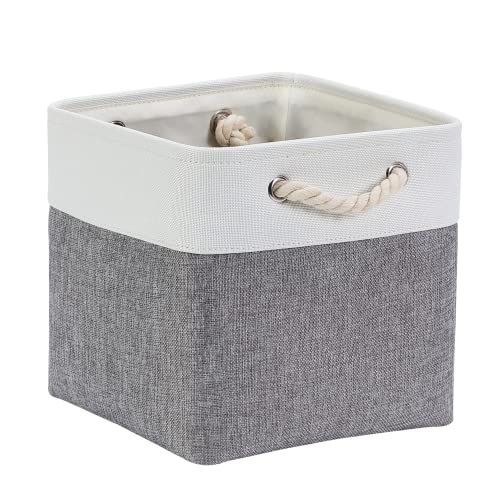 Mangata Aufbewahrungsbox Stoff 30x30x30 cm, aufbewahrungskorb Grau Weiß, Korbe Stoff in Würfel für Schrank, Regal, und Kleidung, (Faltbare, 1er Pack) von Mangata