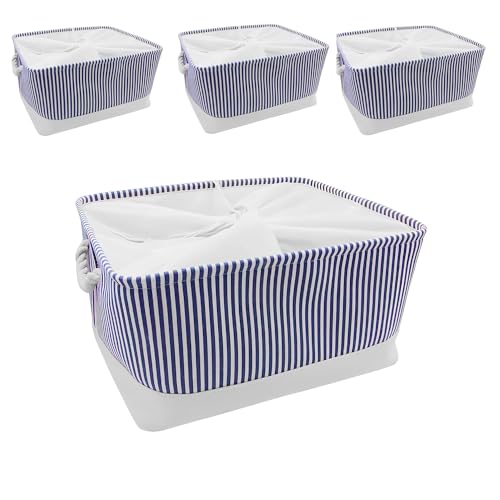 Mangata Stoff Aufbewahrungskorb für Schrank, Mehrere Größen und Farben, Regalkörbe Aufbewahrungsbox, 4er Pack (Blaue Streifen, Extra Groß) von Mangata