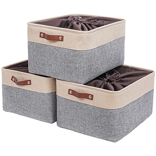 Mangata Aufbewahrungskorb,[3er Pack] Extra große Aufbewahrungsbox Stoff, Box für Schrank, Decke und Kleidung(XLarge, Grau/beige) von Mangata