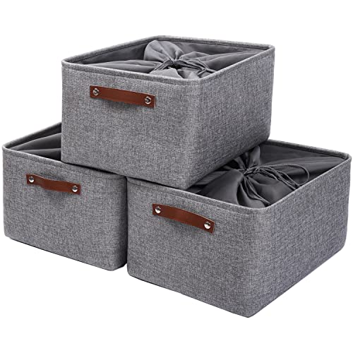 Mangata Aufbewahrungskorb Stoff,[3er Pack] Aufbewahrungsbox, Box für Schrank, Decke und Kleidung(XXLarge, Grau) von Mangata