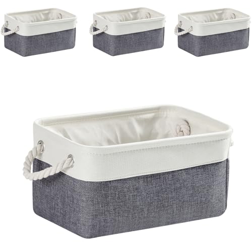 Mangata Canvas Aufbewahrungsbox 4er Set, Faltbare Aufbewahrungskörbe aus Stoff mit Griffen für Schränke, Kleiderschrank, Regale, Badezimmer, Kleidung, Spielzeug, Handtuch (Medium, Kaltgrau Weiß) von Mangata