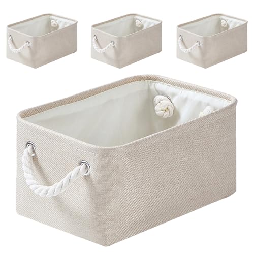 Mangata Stoff Aufbewahrungsboxen, Faltbare Aufbewahrungsbox mit Seilgriffen für Regale, Schrank, Kleiderschrank, 4er-Pack (Helles Khaki, S) von Mangata