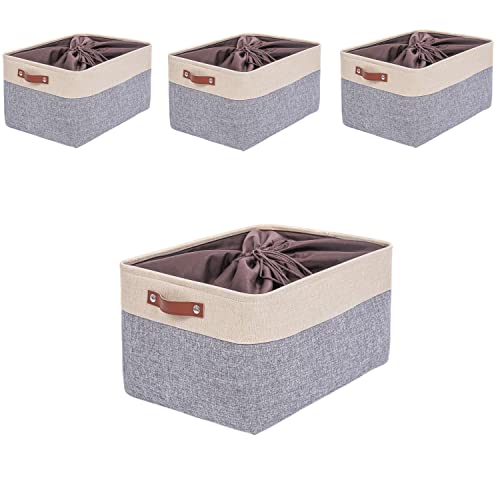 Mangata Faltbare Aufbewahrungskörbe mit Deckel,[4 Pack] Grau Canvas-Stoff Aufbewahrungsbox für Spielzeug, Kleidung, Zuhause, Regale (Grau/Beige, XXLarge) von Mangata