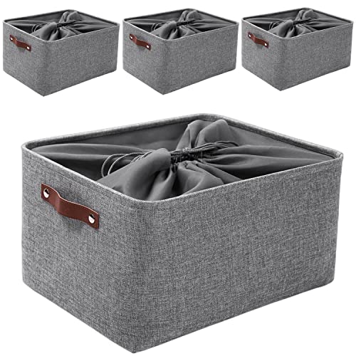 Mangata Faltbare Aufbewahrungskörbe mit Deckel,[4 Pack] Grau Canvas-Stoff Aufbewahrungsbox für Spielzeug, Kleidung, Zuhause, Regale (Waschbar, XLarge) von Mangata