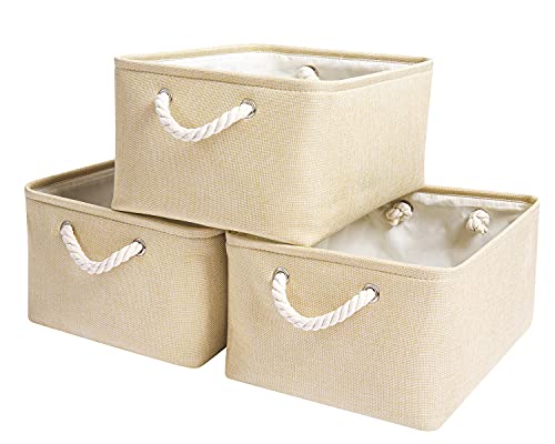 Mangata Faltbare Aufbewahrungsbox, große Stoffkörbe mit Griffen, 3er-Pack （Beige，L von Mangata