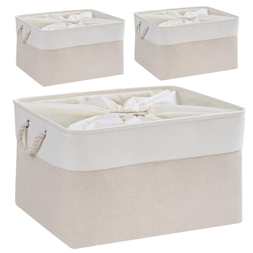 Mangata Aufbewahrungsbox, Aufbewahrungskorb aus verdicktem Stoff mit Griffen und Kordelzug für Kleidung, Regale, Schrank, Kleiderschrank, Zuhause (XL, 3 Stück) von Mangata