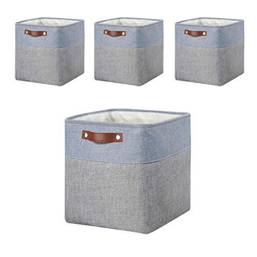 Mangata Stoffaufbewahrungskorb, 4er-Set Aufbewahrungsboxen für Leinwandwürfel 33 cm für Regale, Schrank, Schlafzimmer (Grau/Blau, 4er pack) von Mangata
