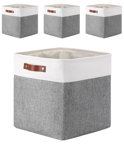 Mangata Stoff aufbewahrungskorb, 4er-Set Aufbewahrungsboxen für Leinwandwürfel 33 cm für Regale, Schrank, Schlafzimmer (Grau/Weiß, 33x33x33cm, 4er pack) von Mangata