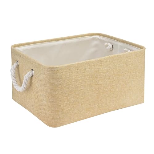 Mangata Zusammenklappbare, verdickte Aufbewahrungsbox aus Leinen mit Seilgriffen (Waschbar, Small, Beige) von Mangata