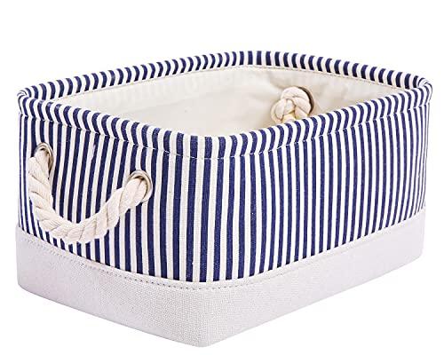 Mangata Zusammenklappbare, verdickte Aufbewahrungsbox aus Leinen mit Seilgriffen (Blaue Streifen, Small) von Mangata