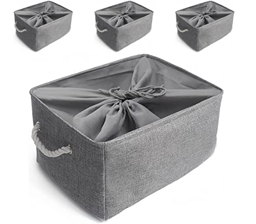Mangata Zusammenklappbare, verdickte Aufbewahrungsbox aus Leinen mit Seilgriffen (Grau, XL - 4 Pack) von Mangata