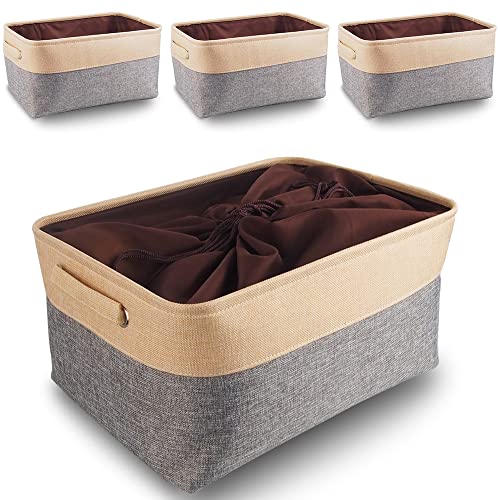 Mangata aufbewahrungsbox Stoff 4Pcs, aufbewahrungsbox grau groß, Korb aufbewahrung Stoff mit Griffen für Schrank, Spielzeug, kleiderschrank, Regale, Kleidung (Grau Beige, groß) von Mangata