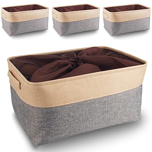 Mangata aufbewahrungsbox Stoff 4Pcs, aufbewahrungsbox groß grau, Korb Stoff aufbewahrung mit Griffen für Schrank, Spielzeug, kleiderschrank, Regale, Kleidung (Grau Beige, extra groß) von Mangata