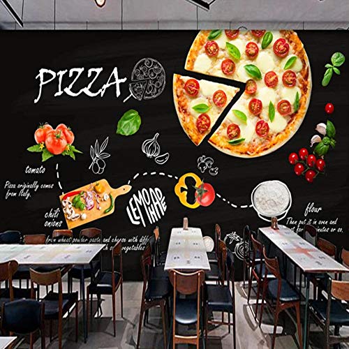 Benutzerdefinierte 3D-Fototapete schwarz handgemalte Pizza Wandbild Cafe Dessert Pizza Shop westlichen Restaurant Hintergrund Wand Dekor Malerei, 250cmX175cm (98.4 von 68.9 in) von Mangeoo wallpaper