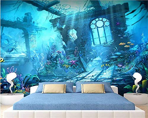 Benutzerdefinierte 3D-Tapete Kinderzimmer Wandverkleidung Tapete Unterwasserwelt Unterwasser Burg 3D Kind Fototapete von Mangeoo wallpaper